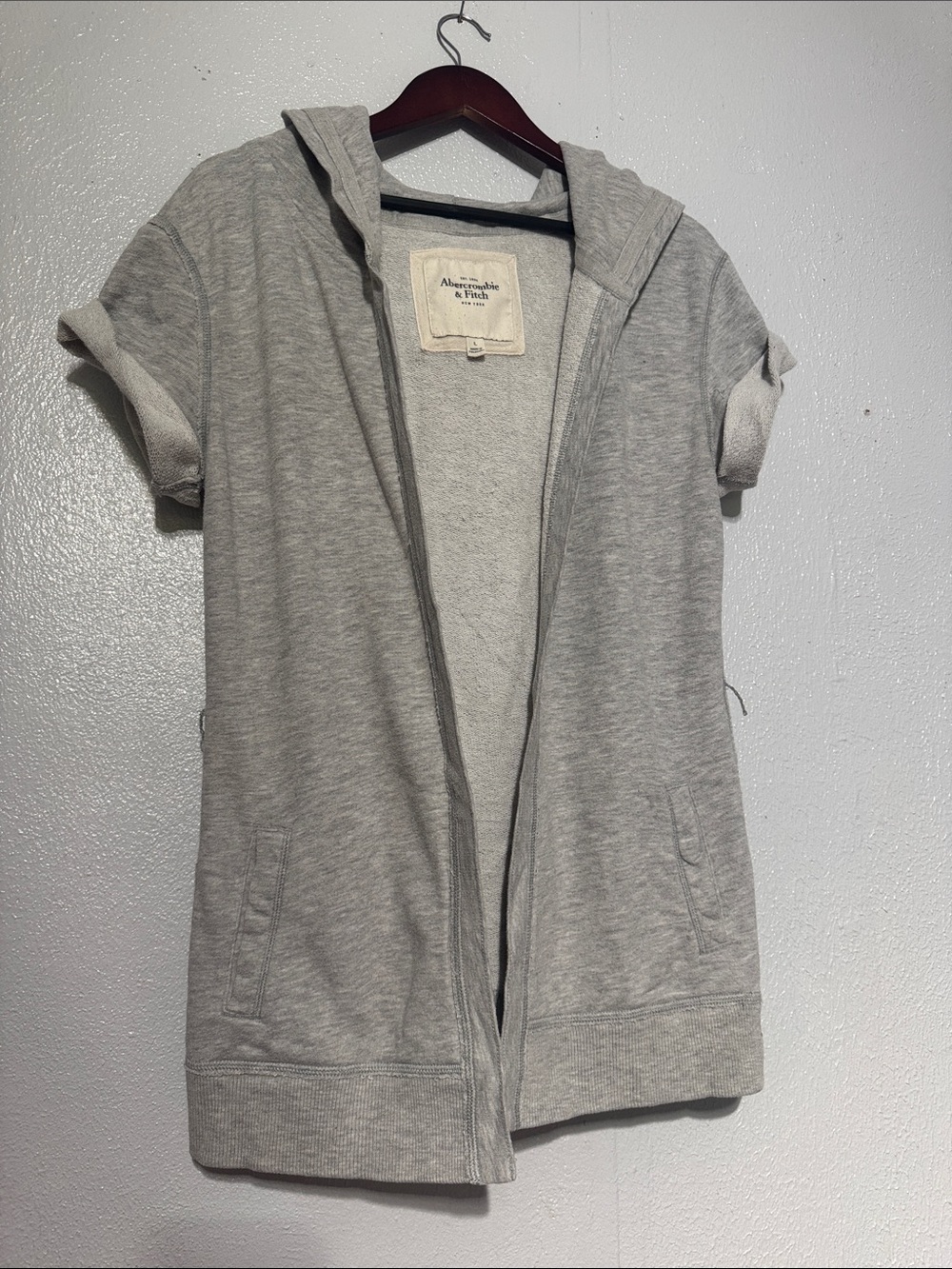 Abercrombie & Fitch Gray Short Sleeve Open Front Cardigan Hoodie Women's Size L